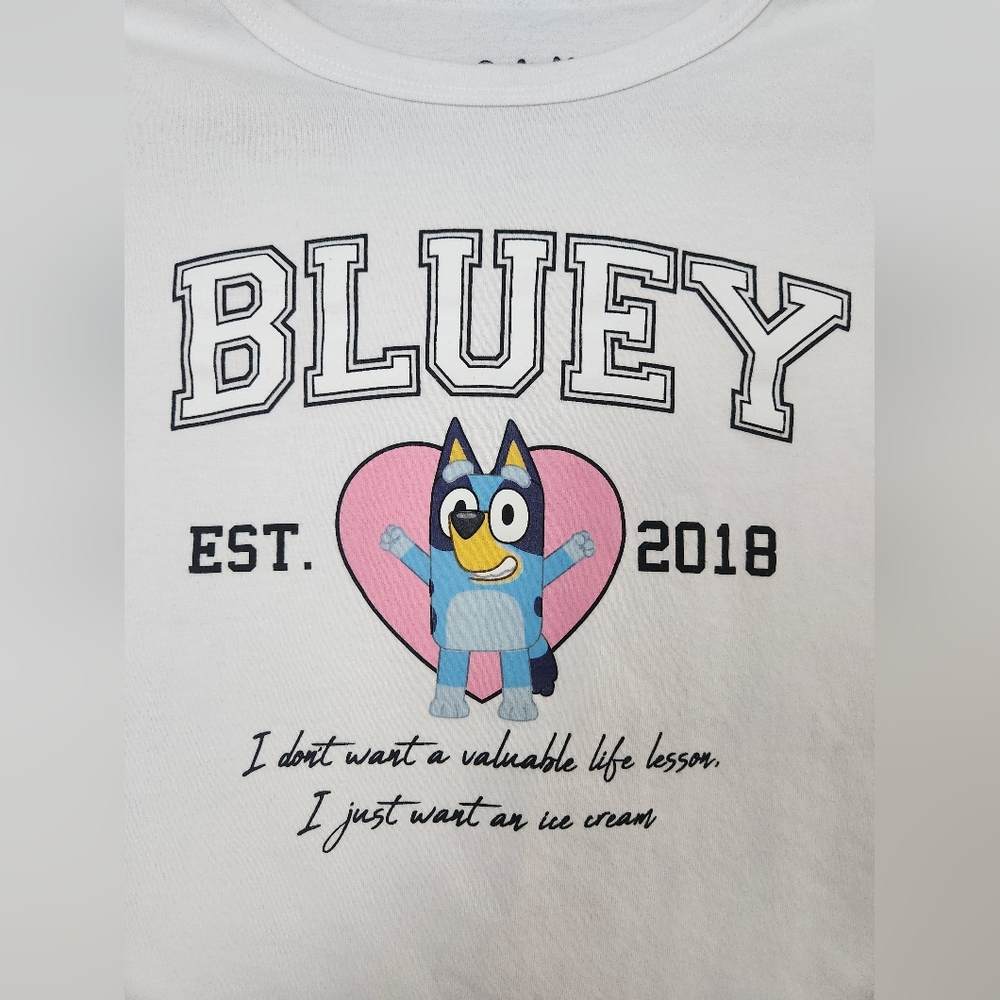 Women's Bluey Hot Topic Crop Top XL Ice Cream Quote - Never Worn - Picture 2 of 5